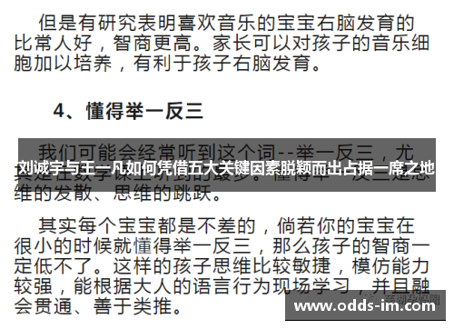 刘诚宇与王一凡如何凭借五大关键因素脱颖而出占据一席之地